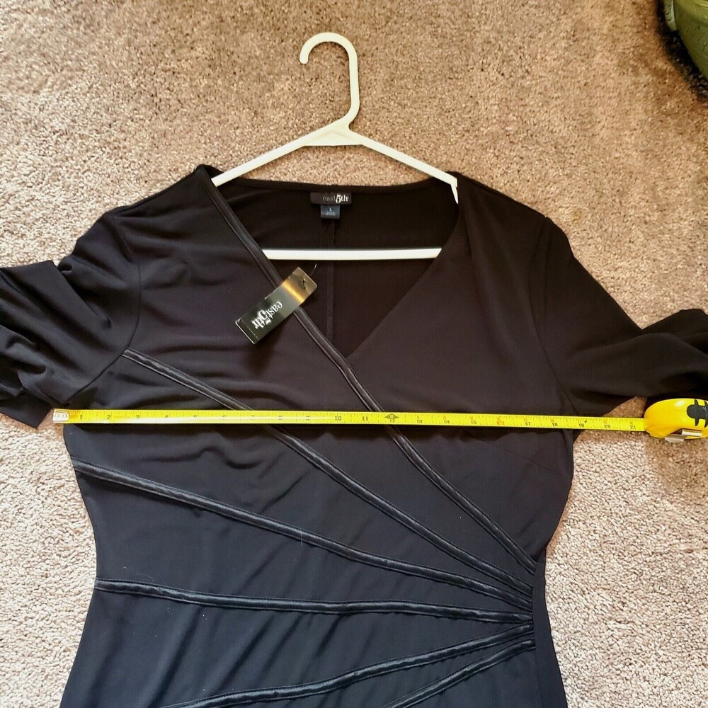 East 5th Black Dress Size L Narrow Black Ribbon Detail For Faux Wrap Look Unworn - Picture 7 of 8